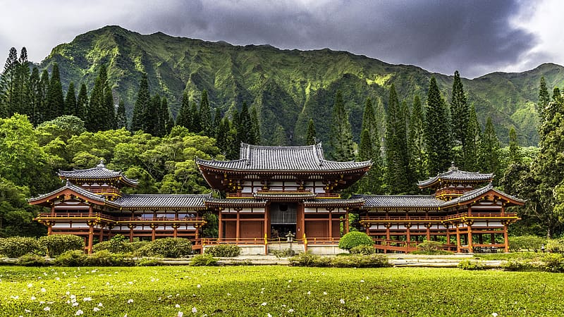 Building, Mountain, Temple, Temples, Religious, Byodo In Temple, HD wallpaper