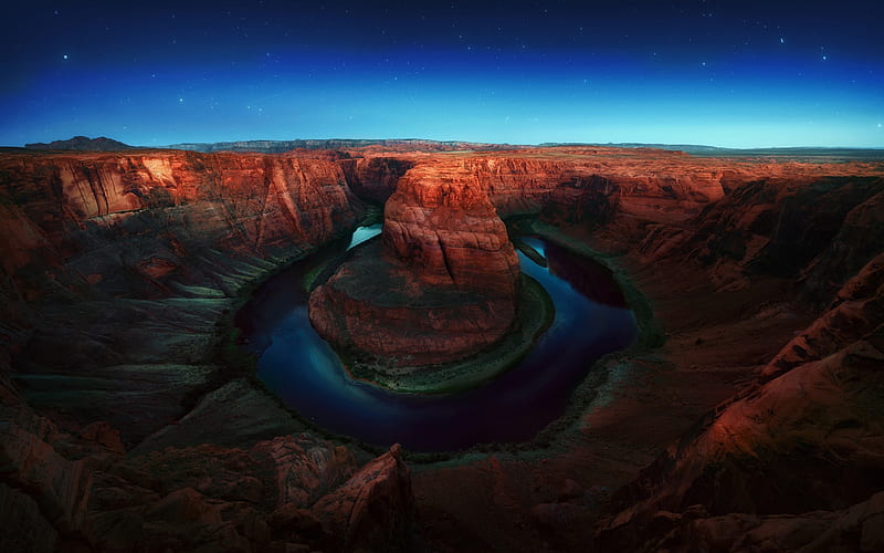 Horseshoe Bend, night, Glen Canyon, desert, Colorado River, american landmarks, Arizona, USA, beautiful nature, America, HD wallpaper