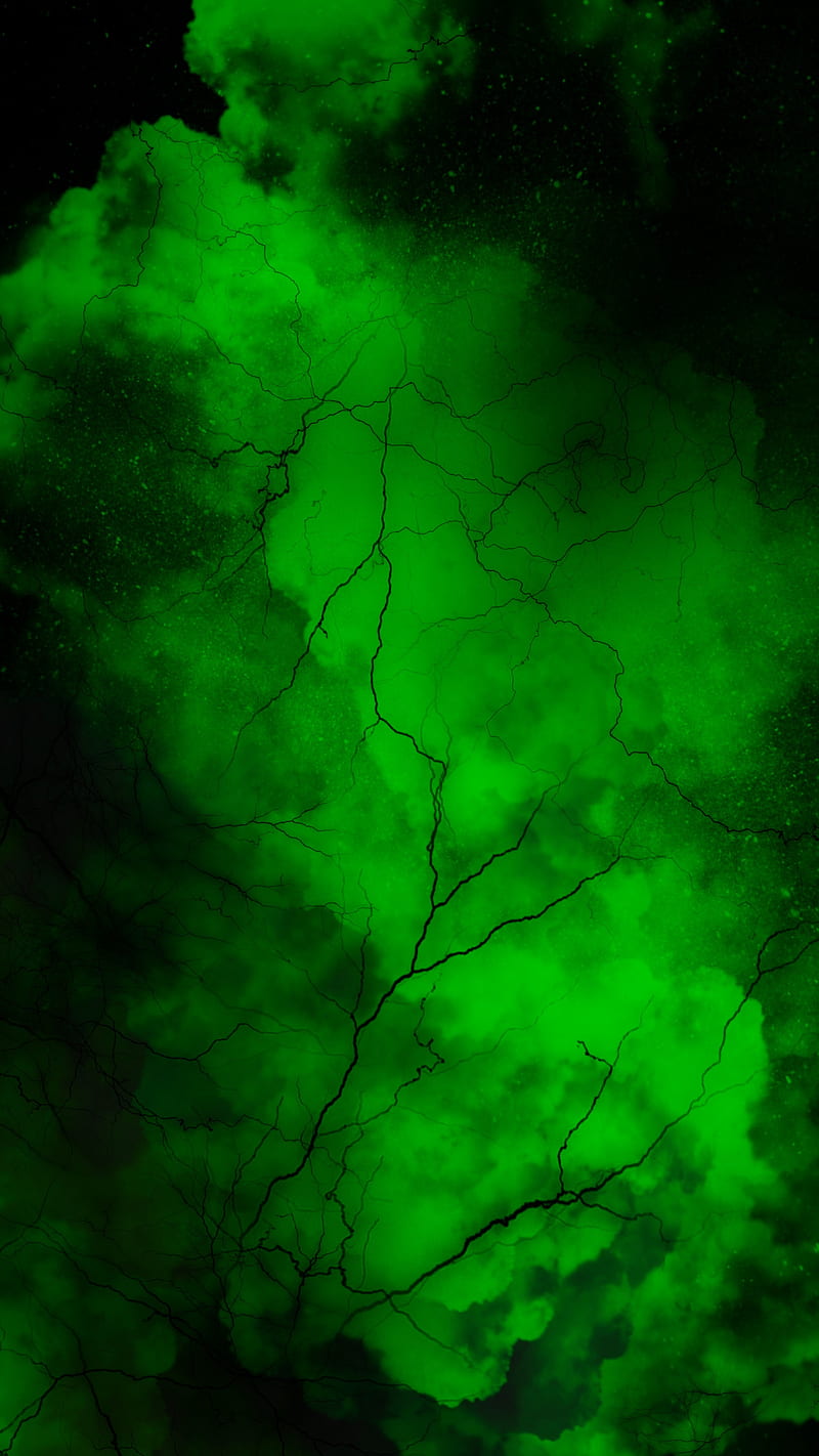 black lightning green, black abstract, acid, cloud, dark, explosion, lightning, texture, HD phone wallpaper