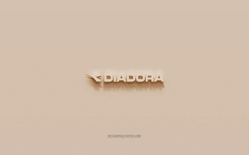 Diadora logo, brown plaster background, Diadora 3d logo, brands, Diadora emblem, 3d art, Diadora, HD wallpaper