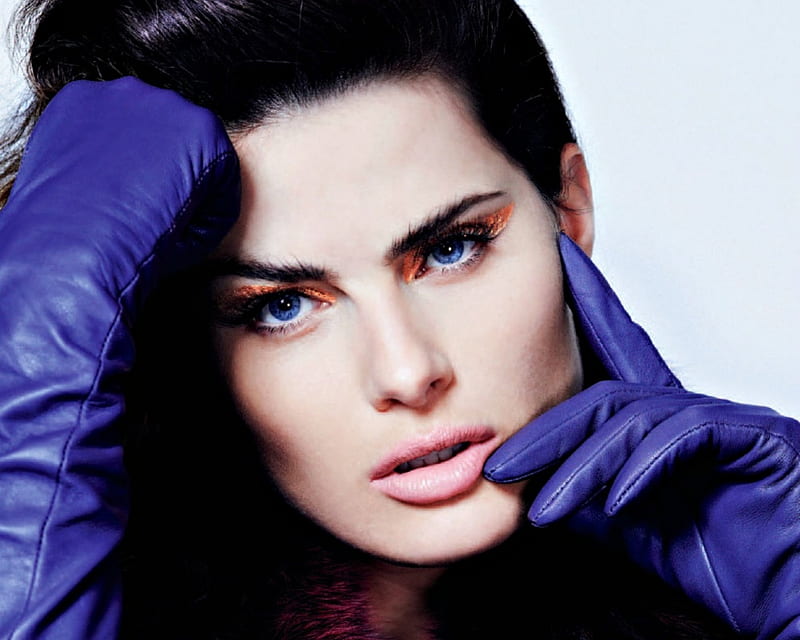 Isabeli Fontana, gloves, girl, model, hand, face, woman, blue, HD ...
