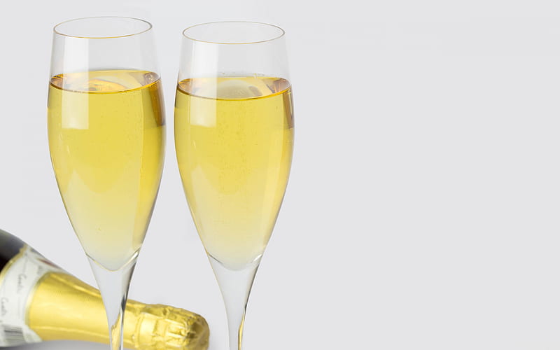 champagne, glasses with champagne, champagne on a white background, HD wallpaper