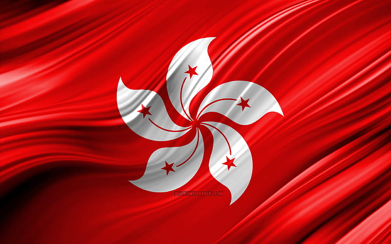 Hong Kong flag, Asian countries, 3D waves, Flag of Hong Kong, national symbols, Hong Kong 3D flag, art, Asia, Hong Kong, HD wallpaper
