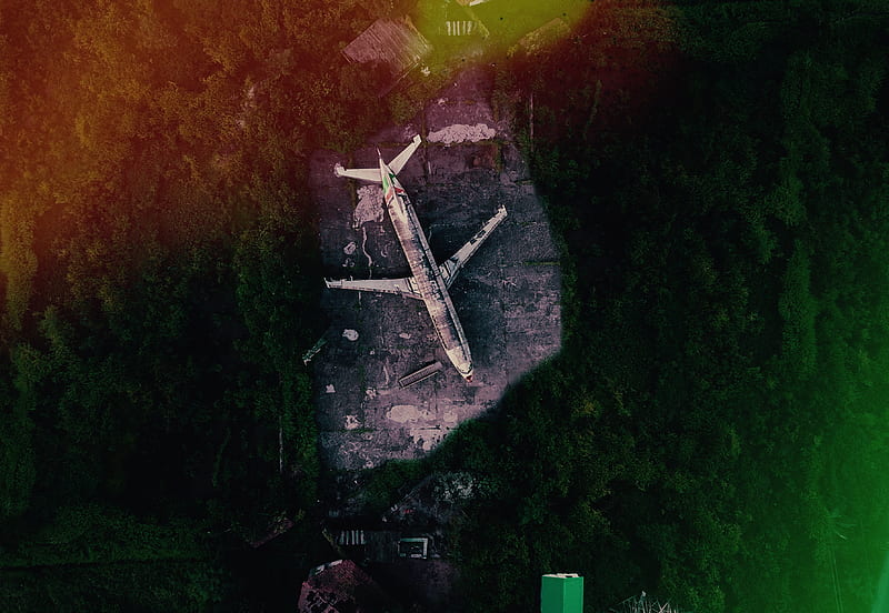 Abandoned plane, cool, drone, birdeye, india, greens, fall, winter, HD wallpaper