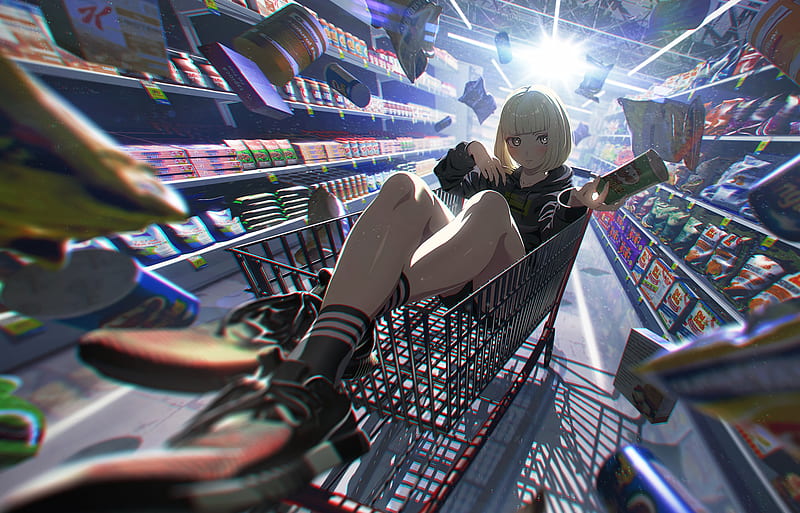 Anime, Original, Girl, Supermarket, HD wallpaper