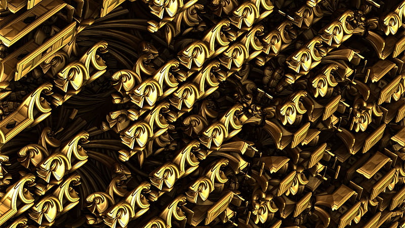Gold Fractal Structure Abstraction Trippy Trippy, HD wallpaper