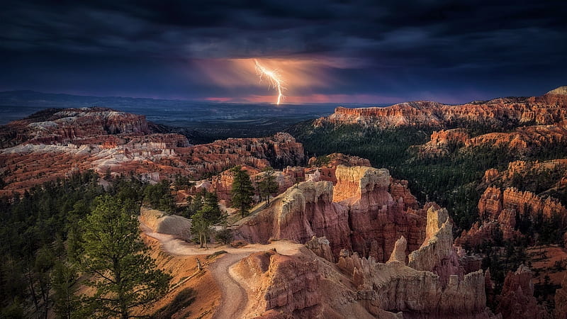 Lightning Storm over Bryce Canyon National Park, Bryce Canyon, National Park, Lightning, Storm, HD wallpaper
