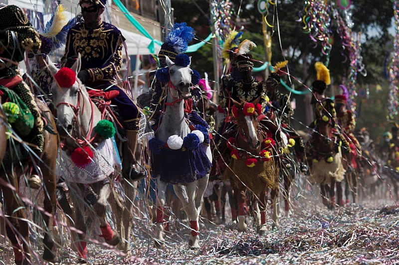 Brazilian carnival, Masks, Bonfim, Horseback, Brazil, HD wallpaper