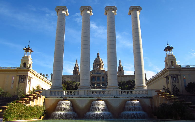 The Four Columns, Les Quatre Columnes, Barcelona, Catalonia, Spain, landmark, summer, morning, HD wallpaper