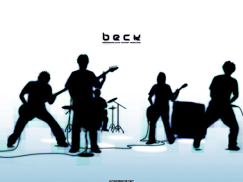 Beck, rock, band, black, anime, characters, instruments, white, blue, HD wallpaper