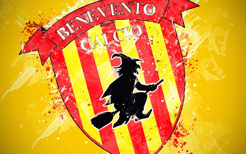 Benevento FC paint art, creative, logo, Italian football team, Serie B, emblem, yellow background, grunge style, Benevento, Italy, football, Benevento Calcio, HD wallpaper