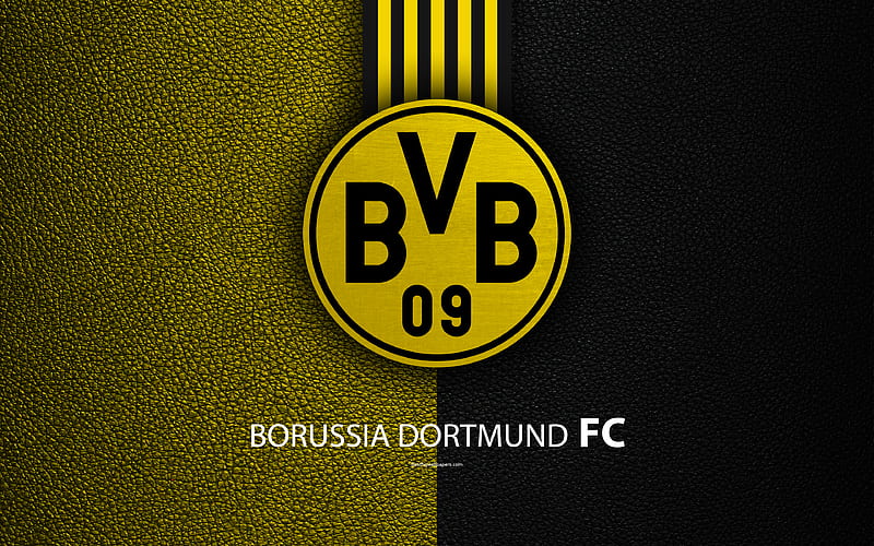 Borussia Dortmund FC German football club, Bundesliga, leather texture, emblem, BVB logo, Dortmund, Germany, German Football Championships, HD wallpaper