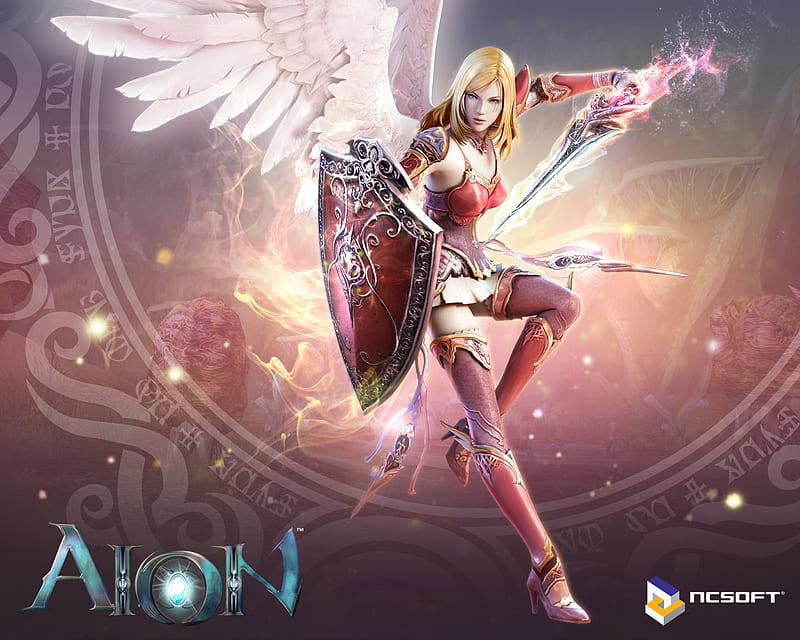 Aion: The Tower of Eternity, wings, angel, video game, aion, power, sheild, warrior, strength, weapon, feathers, HD wallpaper
