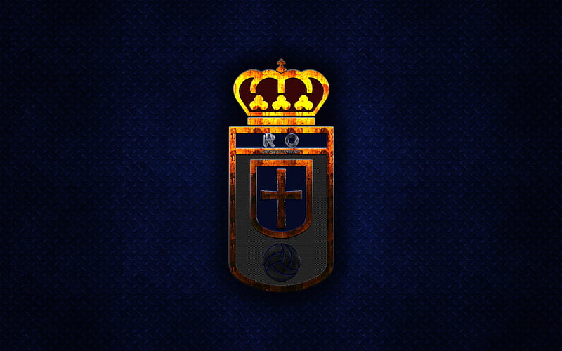 Real Oviedo, Spanish football club, blue metal texture, metal logo, emblem, Oviedo, Spain, La Liga 2, creative art, LaLiga2, football, HD wallpaper