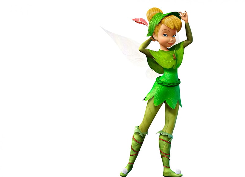TinkerBell, movie, dinsey, hat, card, fantasy, lost treasure, green, white, fairy, HD wallpaper