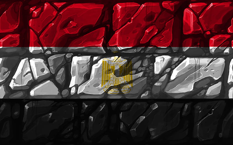 Egyptian flag, brickwall African countries, national symbols, Flag of Egypt, creative, Egypt, Africa, Egypt 3D flag, HD wallpaper