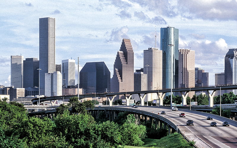 Houston, Bank of America Center, JPMorgan Chase Tower, Skyscrapers, Modern Buildings, Texas, USA, Houston cityscape, HD wallpaper