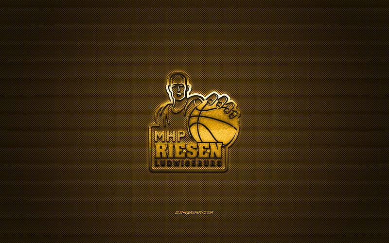 Riesen Ludwigsburg, German basketball team, BBL, yellow logo, yellow carbon fiber background, Basketball Bundesliga, basketball, Ludwigsburg, Germany, Riesen Ludwigsburg logo, HD wallpaper