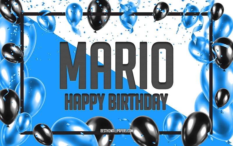 Happy Birtay Mario, Birtay Balloons Background, Mario, with names, Mario Happy Birtay, Blue Balloons Birtay Background, greeting card, Mario Birtay, HD wallpaper