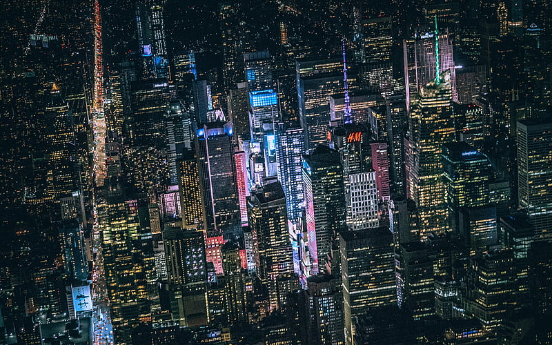 New York nightscapes, modern buildings, street, NYC, USA, America, HD wallpaper
