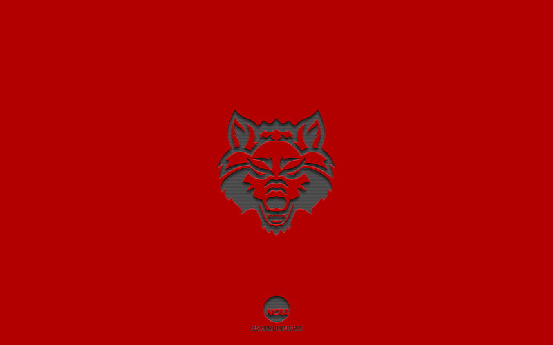 Arkansas State Red Wolves, burgundy background, American football team, Arkansas State Red Wolves emblem, NCAA, Arkansas, USA, American football, Arkansas State Red Wolves logo, HD wallpaper