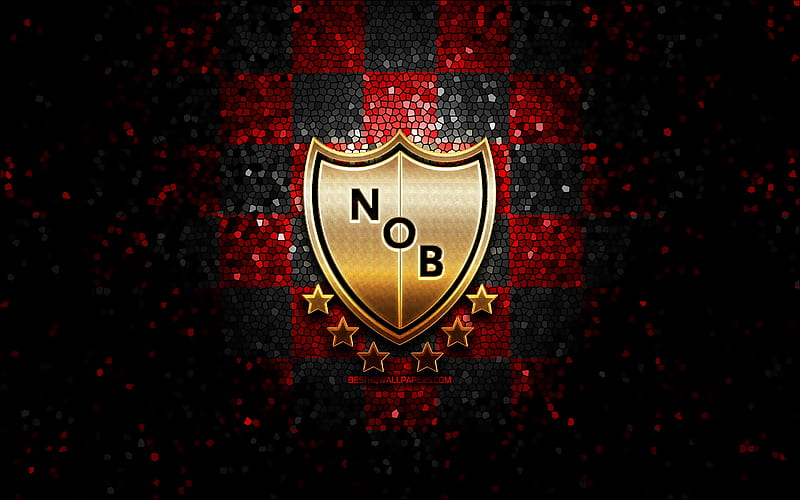 Newells Old Boys FC, glitter logo, Argentine Primera Division, red black checkered background, soccer, argentinian football club, Newells Old Boys logo, mosaic art, CA Newells Old Boys, football, Club Atletico Newells Old Boys, HD wallpaper