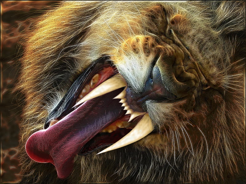 Saberteeth the lion, yawn, danger, fang, sharp, lion, teeth, HD wallpaper