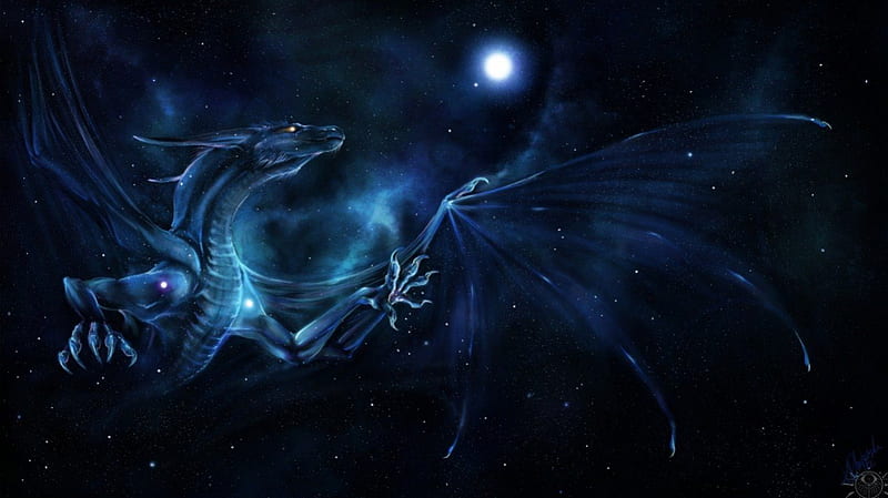 Star dragon, stars magic, abstract, sky, dragons, goth, fantasy dark, night, HD wallpaper