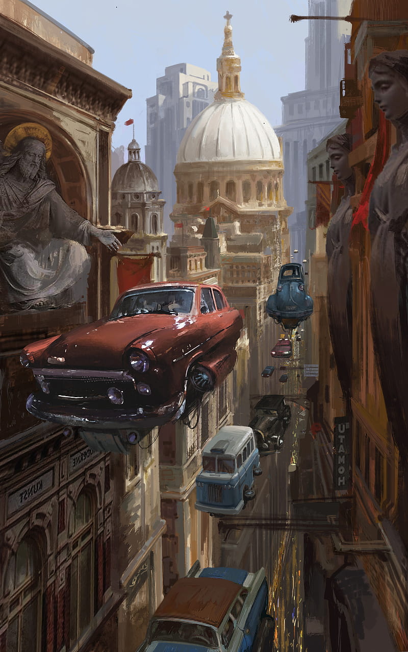 artwork, car, vehicle, futuristic city, science fiction, HD phone wallpaper