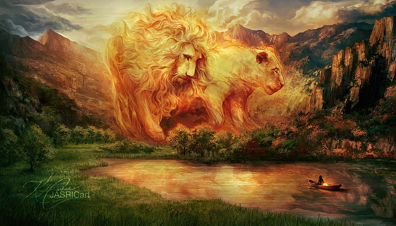 Leones del sol, art, sol, luminos, leu, animal, león, fuego, barco, agua,  fantasía, Fondo de pantalla HD | Peakpx