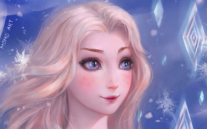 Elsa, momo art, fantasy, luminos, girl, face, frozen 2, HD wallpaper ...