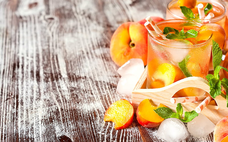 peach lemonade, soft drinks, peach compote, ice drinks, peach juice, peaches, HD wallpaper
