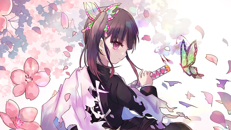 Demon Slayer Kanao Tsuyuri With Background Of Shallow Flowers Anime, HD wallpaper