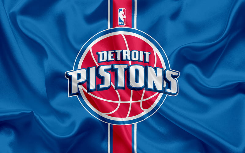 Detroit Pistons, basketball club, NBA, emblem, logo, USA, National Basketball Association, silk flag, basketball, Detroit, Michigan, US basketball league, Central Division, HD wallpaper