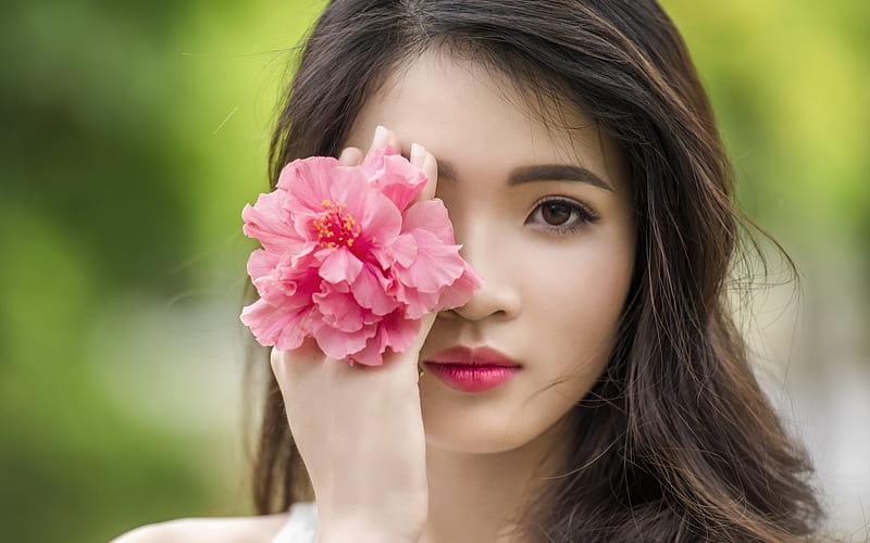 Beauty Model Hibiscus Eye Woman Girl Flower Asian Face Pink Hd Wallpaper Peakpx 4558