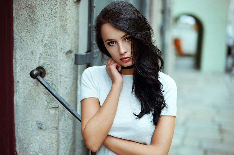 Girl Black Hair Outdoor, girls, model, HD wallpaper