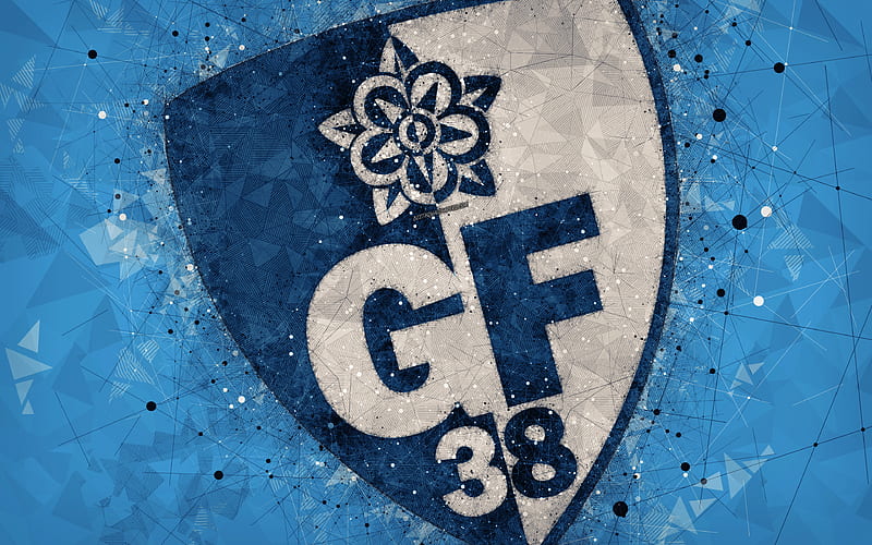 FC Grenoble, Grenoble Foot 38 logo, geometric art, French football club, blue abstract background, Ligue 2, Grenoble, France, football, creative art, HD wallpaper
