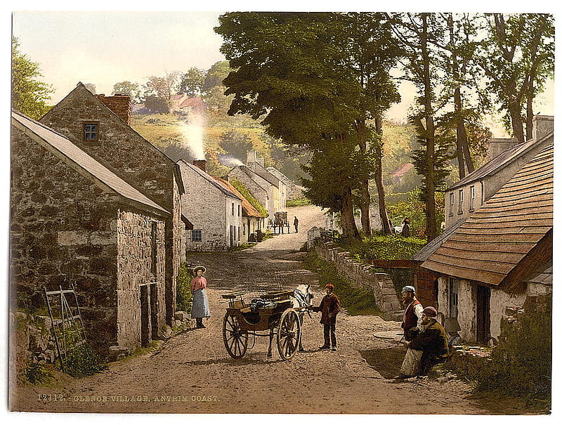 1890 Glencoe, Ireland, cart, village, house, ireland, HD wallpaper