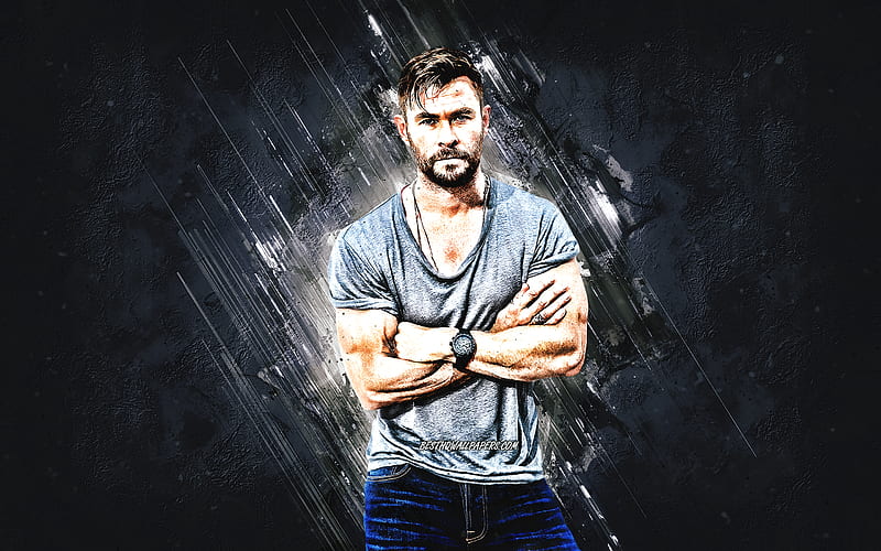 Chris Hemsworth, australian actor, portrait, blue stone background, creative art, Christopher Hemsworth, HD wallpaper
