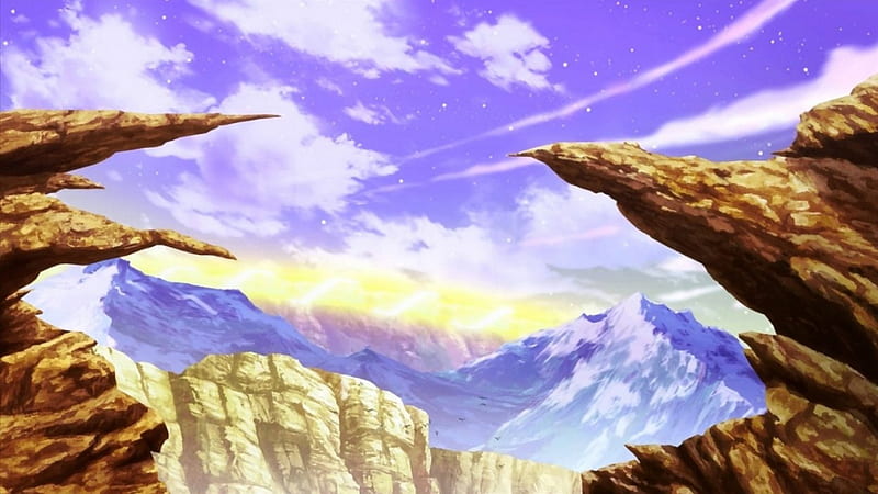 Premium Photo | Anime landscape with a mountain in the background