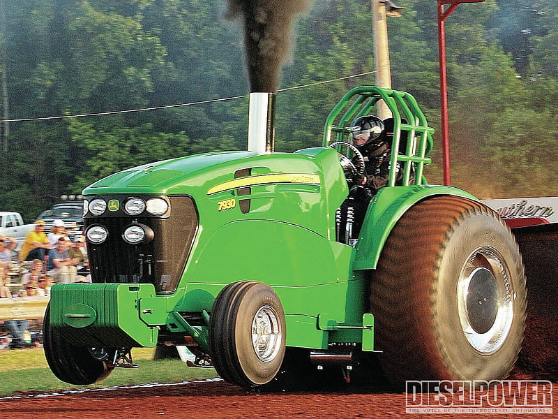 The John Deere Tractor, driver, green, smoke, pulling, HD wallpaper