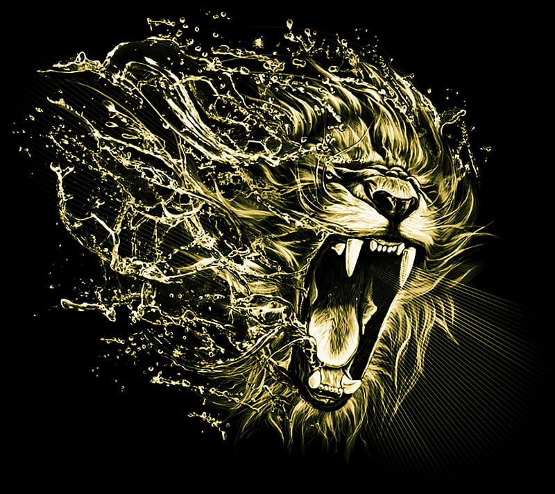 Lion, cool, dslr, gold, snapseed, water, HD wallpaper