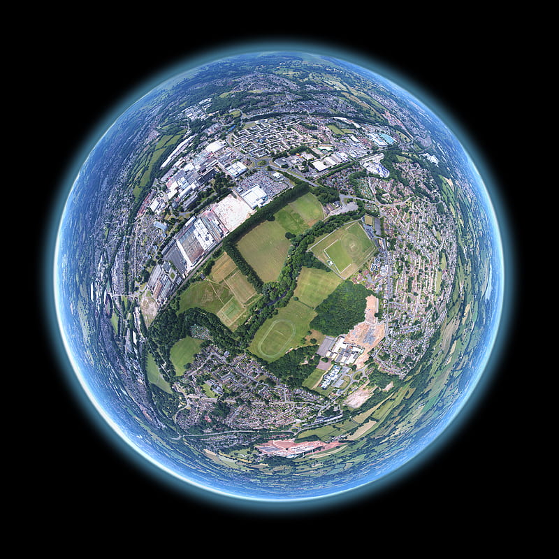 fish-eye aerial shot of buildings and trees, HD phone wallpaper