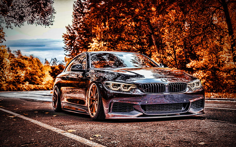 BMW M4, autumn, tuning, 2020 cars, R, F82, supercars, 2020 BMW M4, german cars, BMW, Black BMW M4, HD wallpaper