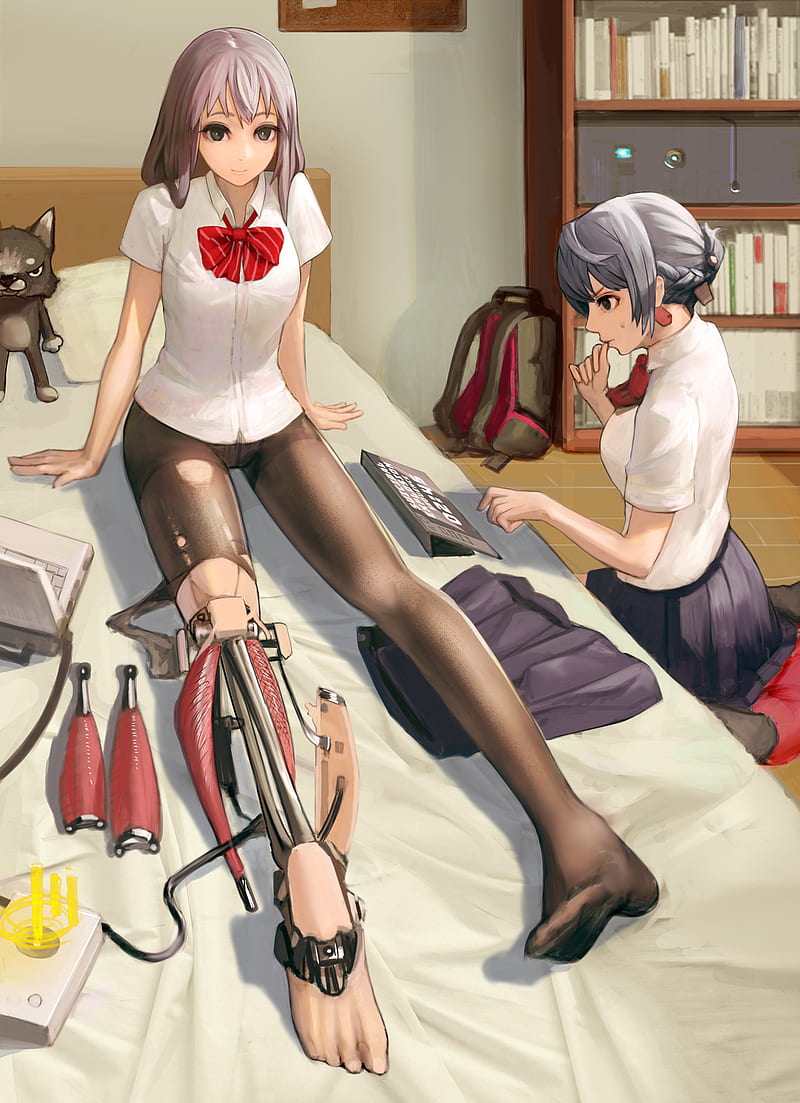 pantyhose, school uniform, cyborg, HD phone wallpaper