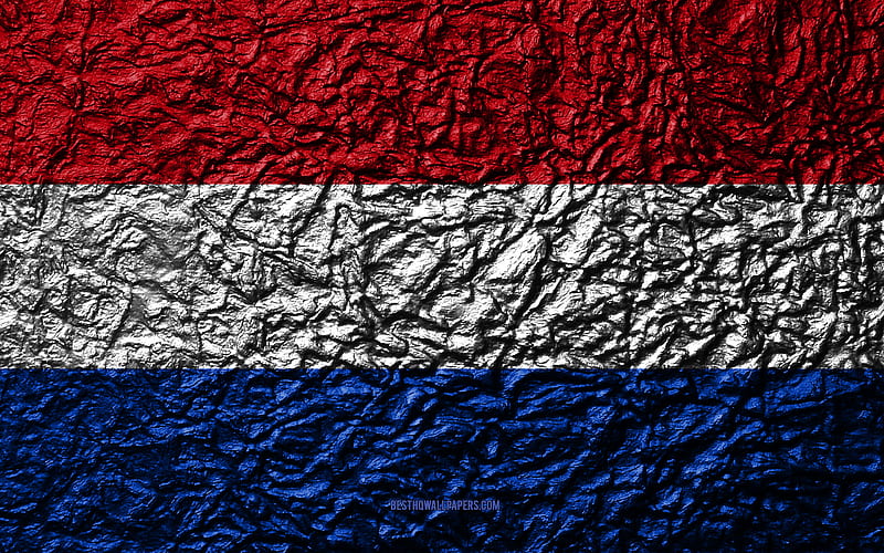 Flag of Netherlands stone texture, waves texture, Netherlands flag, national symbol, Netherlands, Europe, stone background, HD wallpaper