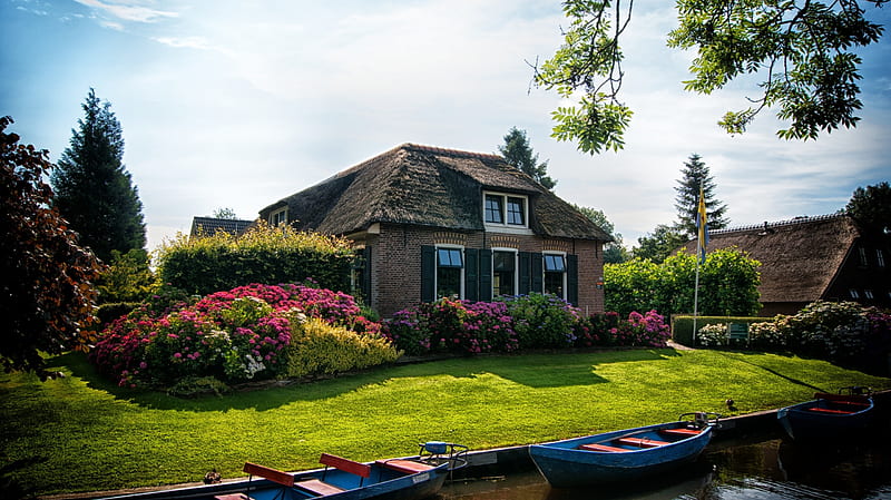 Casas de Holanda, países bajos, barcos, casas, mansión, pueblo, naturaleza,  Fondo de pantalla HD | Peakpx