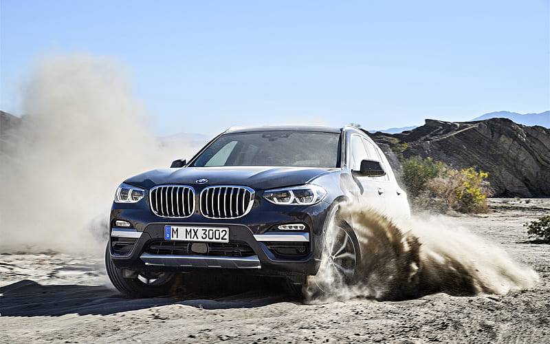 BMW X3, 2018 off road, new X3, driving through the sand, German cars, SUV, crossovers, BMW, HD wallpaper