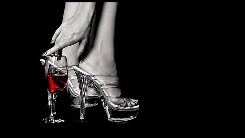 Wine and shoes, glass, wine, black, white, heels, shoes, HD wallpaper |  Peakpx
