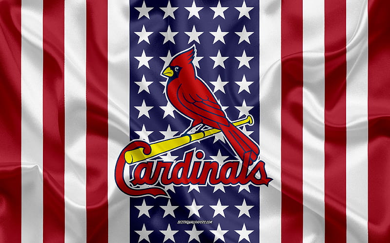 St Louis Cardinals logo, emblem, silk texture, American flag, American  baseball club, HD wallpaper